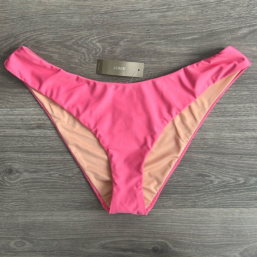 J.CREW Curved Waist Cheeky Bikini Bottom Size Large High Leg Tea Rose Pink NWT